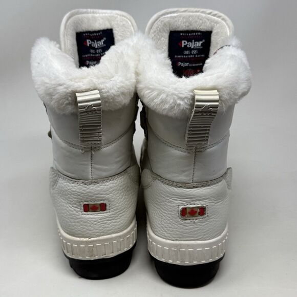Pajar Canada Dala Winter Boots Womens 9 - 9.5 White Leather Faux Fur Waterproof - Picture 10 of 16